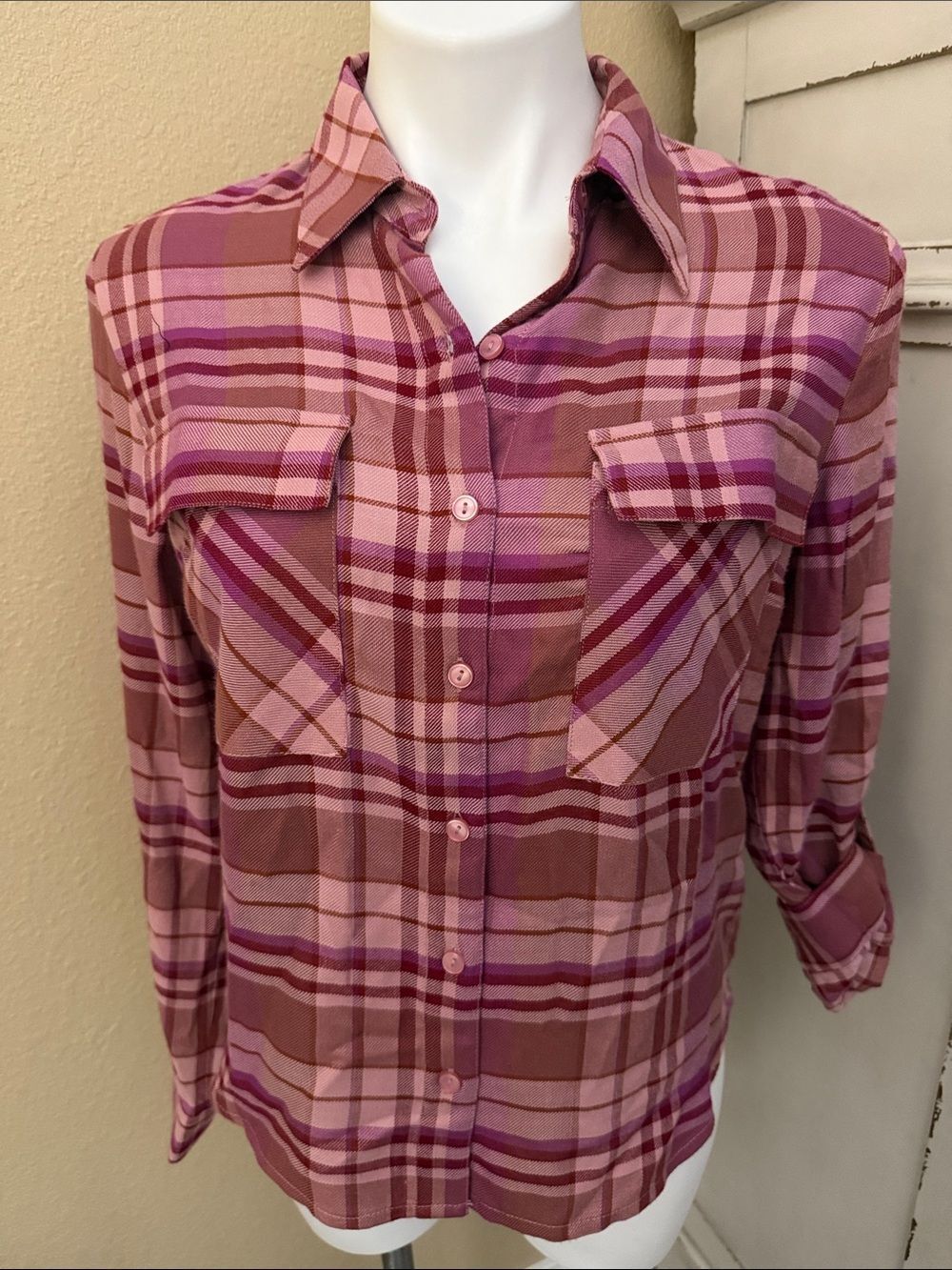 Kut from the Kloth Pink Plaid Button-Up Shirt